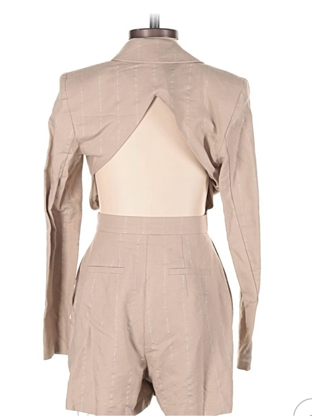 Express Beige Pinstripe Open-Back Blazer Romper